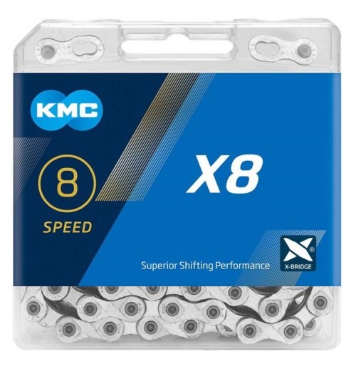 Цепь KMC X8 Silver 1/2х3/32, 114 зв. с замком CL371, 8 ск..